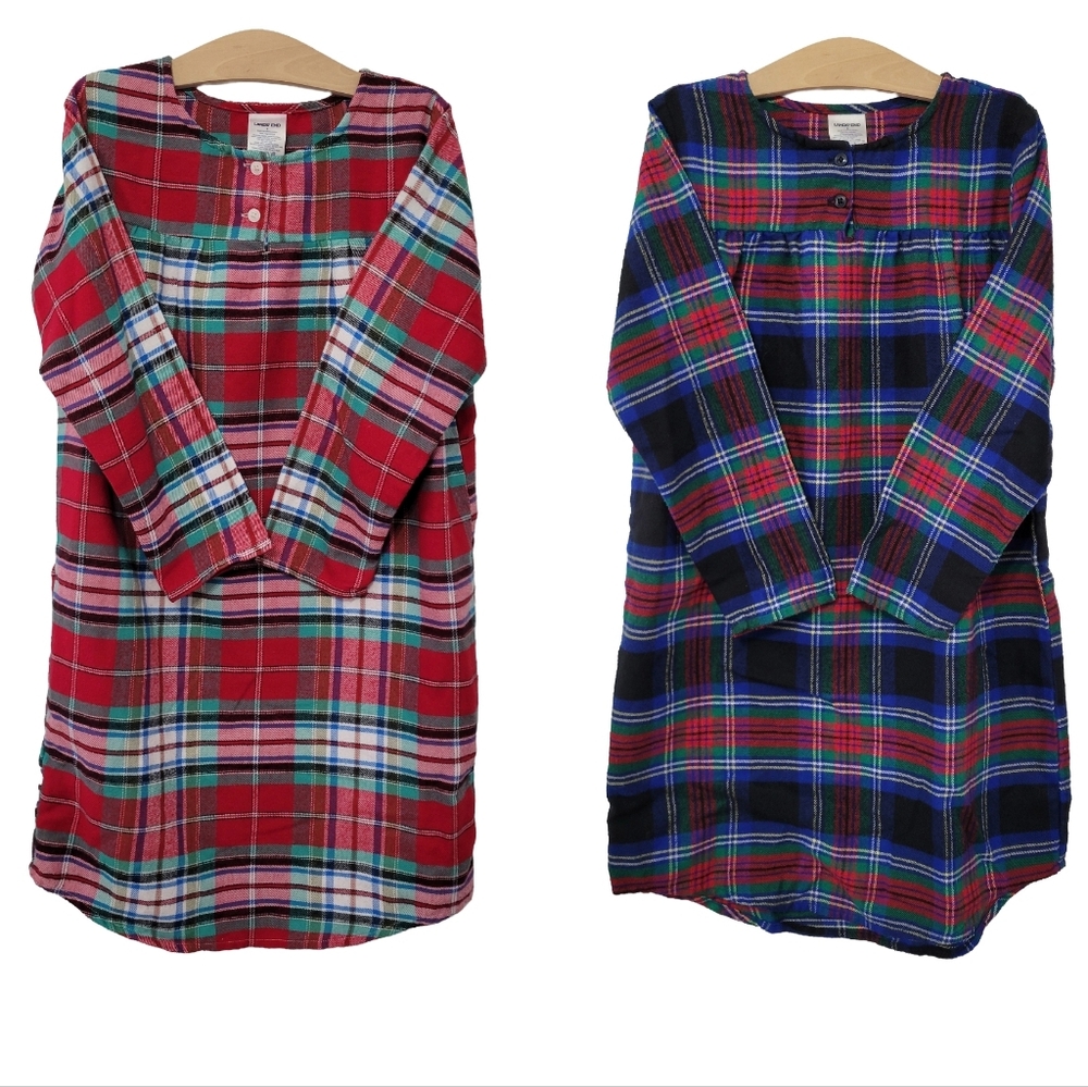 Lot of 2 Lands‎ End Girls Plaid Flannel Nightgowns Size 8 Christmas Festive